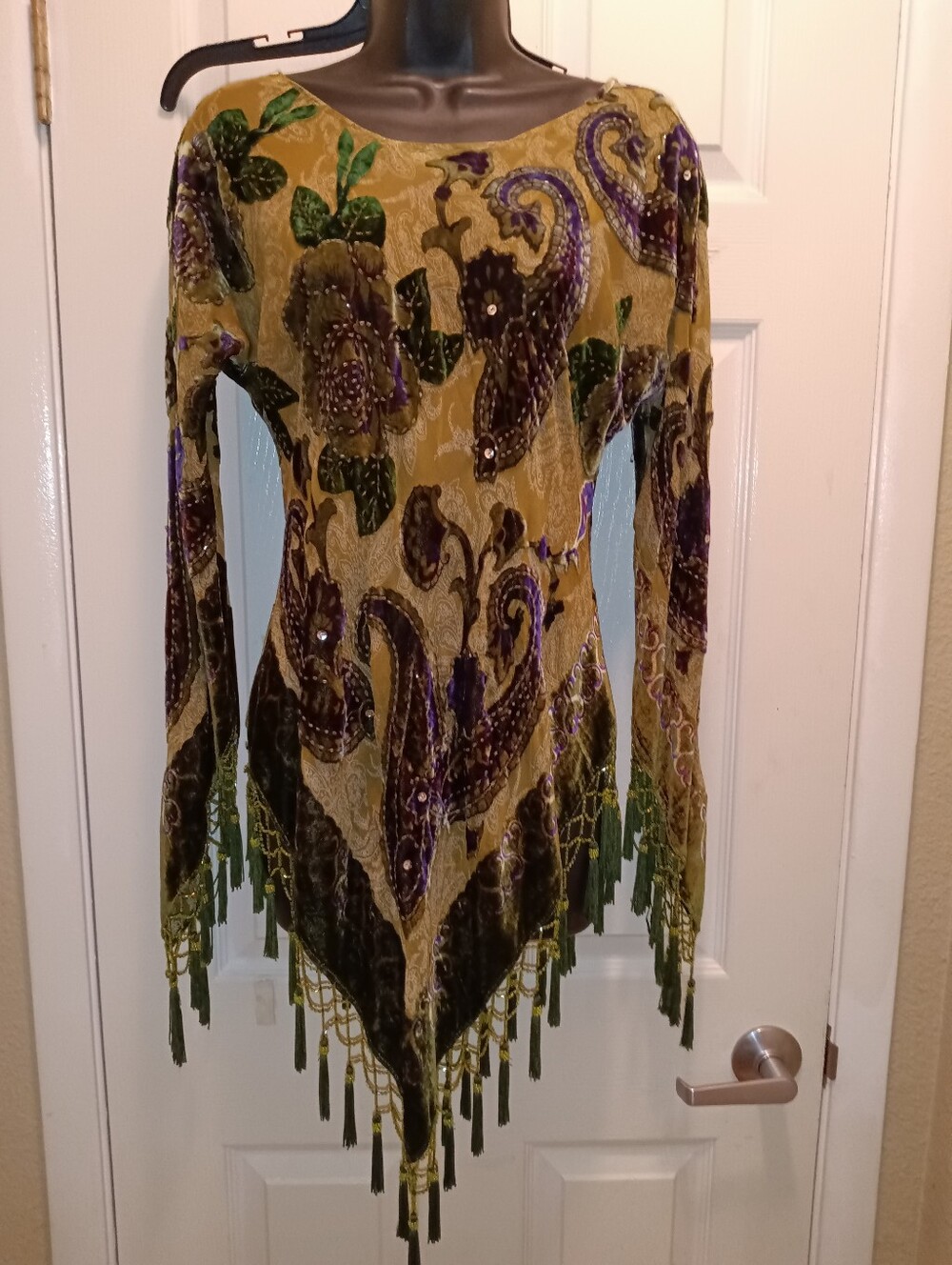 Ania A Burnout Velvet Fringe Tunic Sheer Beaded- Gold Green Purple **PRICE FIRM!